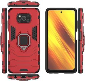 img 3 attached to 📱 QCMM Xiaomi Poco X3 NFC/Xiaomi Poco X3 Kickstand Case with Tempered Glass Screen Protector [2 Pieces], Heavy Duty Armor Dual Layer Anti-Scratch Case Cover, Red