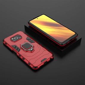 img 2 attached to 📱 QCMM Xiaomi Poco X3 NFC/Xiaomi Poco X3 Kickstand Case with Tempered Glass Screen Protector [2 Pieces], Heavy Duty Armor Dual Layer Anti-Scratch Case Cover, Red