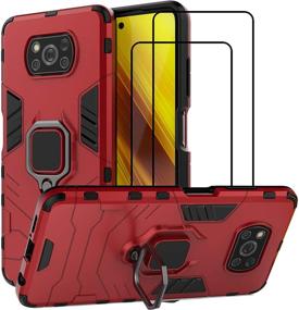 img 4 attached to 📱 QCMM Xiaomi Poco X3 NFC/Xiaomi Poco X3 Kickstand Case with Tempered Glass Screen Protector [2 Pieces], Heavy Duty Armor Dual Layer Anti-Scratch Case Cover, Red