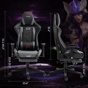 img 1 attached to High Back Ergonomic Gaming/Office Chair with Footrest, Racing Style PU Leather, Headrest, Lumbar Massage - X-VOLSPORT Grey