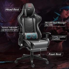 img 3 attached to High Back Ergonomic Gaming/Office Chair with Footrest, Racing Style PU Leather, Headrest, Lumbar Massage - X-VOLSPORT Grey