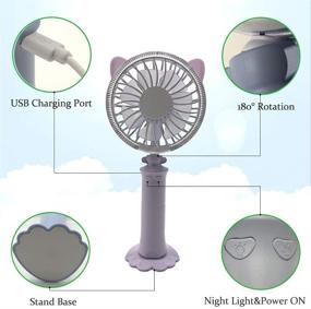 img 1 attached to Регулируемый USB-мини-ручной вентилятор с LED-ночным светом - портативное охлаждение для дома, офиса, чтения на кровати - фиолетовый