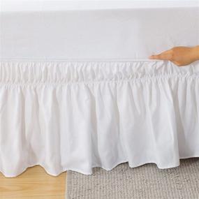 img 2 attached to Белая юбка для кровати MEILA с эластичным обтяжкой, тремя сторонами оборками от пыли, легко одевается/снимается, длиной 16 дюймов, размер Queen/King.