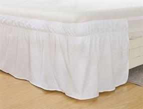 img 1 attached to Белая юбка для кровати MEILA с эластичным обтяжкой, тремя сторонами оборками от пыли, легко одевается/снимается, длиной 16 дюймов, размер Queen/King.