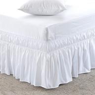 meila white bed skirt with elastic wrap around, three sides ruffled dust cover, easy on/easy off, 16 inch tailored drop, queen/king size logo