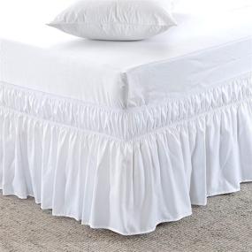 img 4 attached to Белая юбка для кровати MEILA с эластичным обтяжкой, тремя сторонами оборками от пыли, легко одевается/снимается, длиной 16 дюймов, размер Queen/King.