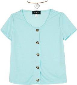 img 2 attached to 👚 Stylish Amy Byer Girls' Cap Sleeve Faux Button Front Top - A Fashionable Choice for Young Fashionistas