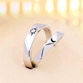 img 2 attached to Beydodo 925 Silver Sun and Moon Rings Engraved I Love You Custom Couples Wedding Bands - Adjustable Matching Rings