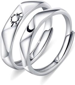 img 4 attached to Бейдодо Серебряные кольца солнца и луны с гравировкой I Love You Персонализированные парные свадебные обручальные кольца - Регулируемые совпадающие кольца