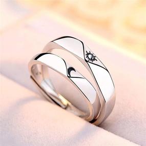 img 3 attached to Beydodo 925 Silver Sun and Moon Rings Engraved I Love You Custom Couples Wedding Bands - Adjustable Matching Rings