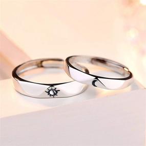 img 1 attached to Beydodo 925 Silver Sun and Moon Rings Engraved I Love You Custom Couples Wedding Bands - Adjustable Matching Rings
