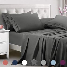 img 4 attached to 🛏️ TEKAMON Queen Bed 6 Piece Sheet Set - Cooling Microfiber Polyester - Deep Pocket Fitted Sheet - Luxuriously Soft & Breathable - Wrinkle Free - Flat Sheet - Dark Grey