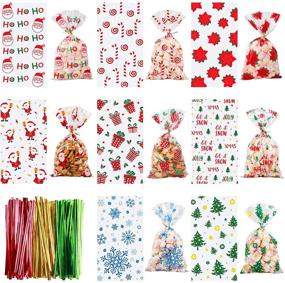 img 2 attached to 🎁 TOMNK 160-Piece Christmas Cellophane Treat Bags with Twist Ties - Perfect for Holiday Goody Bags, Party Favors, Cello Candy Bags, and Gifts