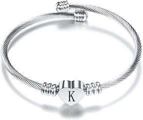 img 4 attached to ❤️ VQYSKO Silver Heart Initials Bracelet: Engraved Stainless Steel Charm Bracelet for Women and Girls - Perfect Birthday or Festival Gift