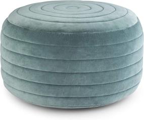 img 3 attached to SIMPLIHOME Vivienne Round Pouf, Turquoise Velvet Upholstered Footstool for Living Room, Bedroom, and Kids Room - Contemporary, Modern Design