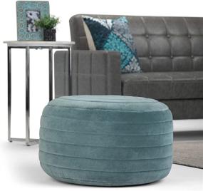 img 4 attached to SIMPLIHOME Vivienne Round Pouf, Turquoise Velvet Upholstered Footstool for Living Room, Bedroom, and Kids Room - Contemporary, Modern Design
