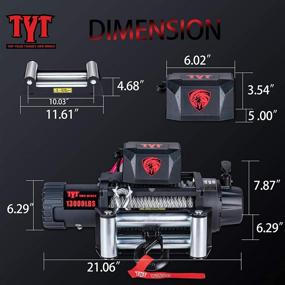 img 1 attached to Улучшенный лебёдка TYT T1 серии 13000 фунтов. Электрическая лебёдка с расширенной грузоподъемностью, защита от воды IP67, гидротрос Hawse, лебёдка для грузовиков со стальным канатом. В комплекте беспроводной пульт дистанционного управления и проводная рукоятка.