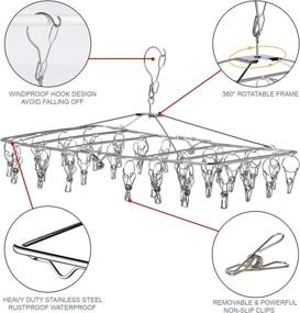 img 3 attached to 👚 Sturdy Stainless Steel Folding Clothes Drying Rack with Swivel Hook & 34 Metal Clothespins - Ideal for Laundry Drying and Organization