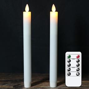 img 4 attached to 🕯️ GenSwin LED Taper Candles Battery Operated with Remote & Timer, Moving Wick Flameless Flickering Wax Taper Window Candles Christmas Decoration, Set of 2 (White, 0.78 x 9.5 Inches)