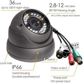 img 3 attached to 📷 HD 1080P 4-в-1 аналоговая CCTV камера - TVI/AHD/CVI/CVBS - купольная камера безопасности - переменного фокусного расстояния объектива - влагозащищенная - 36 ИК-светодиодов - дневное и ночное наблюдение (серый)