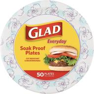 glad round disposable paper plates 10-inch – blue flower design | soak & cut proof | microwave safe – heavy duty paper plates 10-inch, pack of 50 | bulk paper plates for parties and occasions logo