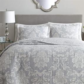 img 2 attached to 🛌 Laura Ashley Home Venetia Collection Quilt Set - High-Quality 100% Cotton, Reversible & Lightweight Bedding for King Size, Pre-Washed for Ultra Softness - Alluring Grey Design