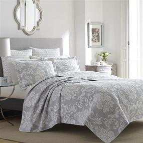 img 4 attached to 🛌 Laura Ashley Home Venetia Collection Quilt Set - High-Quality 100% Cotton, Reversible & Lightweight Bedding for King Size, Pre-Washed for Ultra Softness - Alluring Grey Design