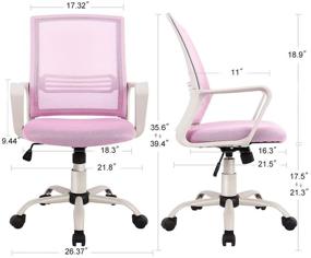 img 1 attached to 🪑 Home Office Desk Chair - Ergonomic Mesh Swivel Chair with Lumbar Support, Wheels, and Arms - Deep Pink Mid Back Study Chair