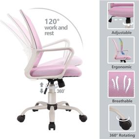 img 3 attached to 🪑 Home Office Desk Chair - Ergonomic Mesh Swivel Chair with Lumbar Support, Wheels, and Arms - Deep Pink Mid Back Study Chair