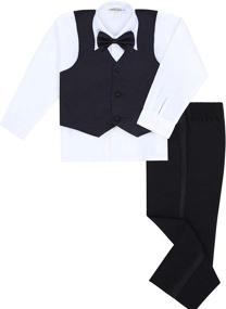 img 3 attached to 5 Piece Tuxedo Set for Boys - Complete with Formal Jacket, Pants, Shirt, Vest & Bow Tie - Classic Black