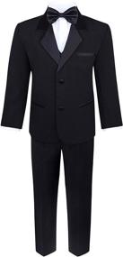 img 4 attached to 5 Piece Tuxedo Set for Boys - Complete with Formal Jacket, Pants, Shirt, Vest & Bow Tie - Classic Black