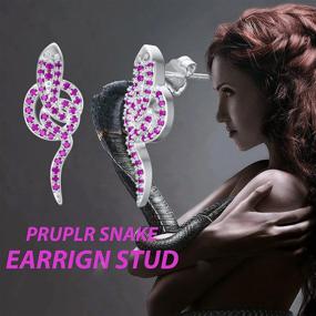 img 2 attached to 💜 Sterling Silver Snake Stud Earrings: Chic Purple Cubic Zircon Jewelry for Women & Girls – Dainty, Minimalist & Casual Ear Accessories