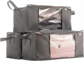 img 4 attached to 👚 Sami Time Clothes Blanket Storage Bags Organizer – Set of 3, Foldable with Sturdy Zipper, Clear Window, Reinforced Handle – Large Gray (19.68in x 14.17in x 8.26in)