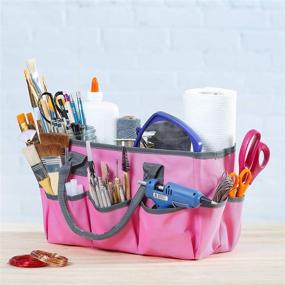 img 4 attached to 🎒 10-Pocket Large Craft Storage Tote Bag - Ideal Organizer Caddy for Scrapbooking, Sewing, Art Supplies - Travel-Ready Carrying Case for School, Office, Medical Supplies - Pink