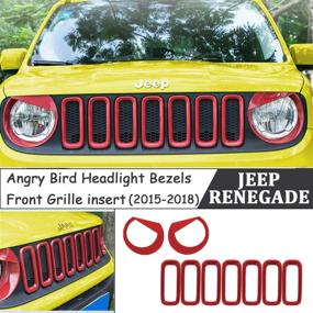img 3 attached to 🚗 Yoursme Jeep Renegade Front Grille Inserts &amp; Light Headlight Cover - Angry Bird Style Trim Bezels, Clip-in Version ABS Red (2015-2018)