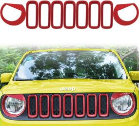 img 4 attached to 🚗 Yoursme Jeep Renegade Front Grille Inserts &amp; Light Headlight Cover - Angry Bird Style Trim Bezels, Clip-in Version ABS Red (2015-2018)