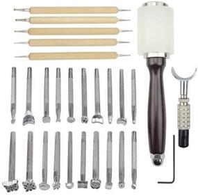 img 1 attached to 🔨 Enhance Your Leather Craft with TOVOT's Comprehensive 27 PCS Saddle Making Tools Set – Craft Stamps, Hammer, Swivel Knife, and More!