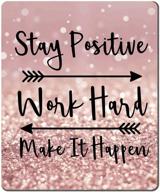 gaming mouse pad: amcove stay positive, work hard, and make it happen quote - art rose gold and silver glitter black inspirational mousepad logo