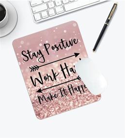 img 2 attached to Gaming Mouse Pad: Amcove Stay Positive, Work Hard, and Make It Happen Quote - Art Rose Gold and Silver Glitter Black Inspirational Mousepad