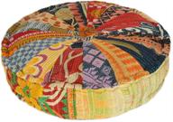 🍕 rangila stuffed indian vintage kantha pizza patch floor cushion: versatile pouf ottoman for stylish home décor logo
