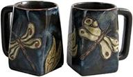 mara stoneware collection: dragonfly/insect design - set of 2, 12 oz coffee/tea square bottom mugs логотип