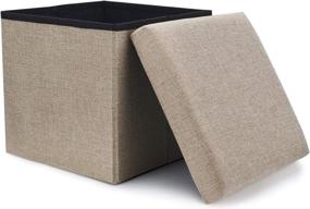 img 4 attached to Versatile WoneNice Folding Storage Ottoman: Space-Saving Memory Foam Seat & Toy Box | Linen Beige, Max Load 100 kg | 12 x 12 x 12 Inch