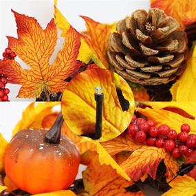 img 2 attached to 🍁 17-Inch Fall Wreath with Metal Hanger, Pre-Lit Autumn Harvest Decoration - Twinkle Star Multicolor Artificial Maple Leaves, Pumpkin, Pine Cone, and Berries - for Front Door, Wall & Thanksgiving Decor