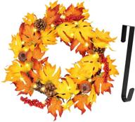 🍁 17-inch fall wreath with metal hanger, pre-lit autumn harvest decoration - twinkle star multicolor artificial maple leaves, pumpkin, pine cone, and berries - for front door, wall & thanksgiving decor логотип