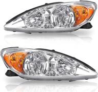 🚘 dwvo headlight assembly for 2002-2004 camry - driver & passenger side replacement headlamps with chrome housing and clear lens logo