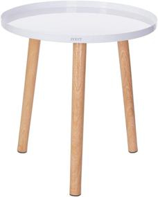 img 4 attached to 🪑 JYXYT Modern Metal End Table: Small Round Side Table with Wood Legs – Perfect for Living Room, Office, Bedroom, and Balcony (16.5" × 16.5", White)