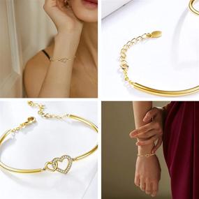 img 3 attached to 🔶 Carat Kitten 14K Gold Plated Double Heart Bangles: Fashionable and Adjustable Bracelet Gifts for Women, Teens, and Loved Ones