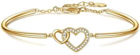 img 4 attached to 🔶 Carat Kitten 14K Gold Plated Double Heart Bangles: Fashionable and Adjustable Bracelet Gifts for Women, Teens, and Loved Ones