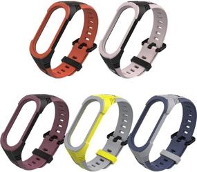 img 4 attached to 📲 KOMI Silicone Replacement Strap: Stylish Two-Color Sport Adjustable Smart Bracelet Watch Wristband for Mi Band 5/4/3 – Pack of 5