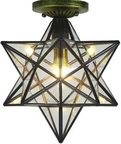 img 4 attached to Moravian Star Ceiling Light - 12'' Clear Glass Shade with E26 Bulb - Flush Mount Close To Ceiling Light Fixtures ideal for Indoor Restaurant, Cafe, Loft, Bar, Living Room, Study Room, Corridor, Aisle (30cm)